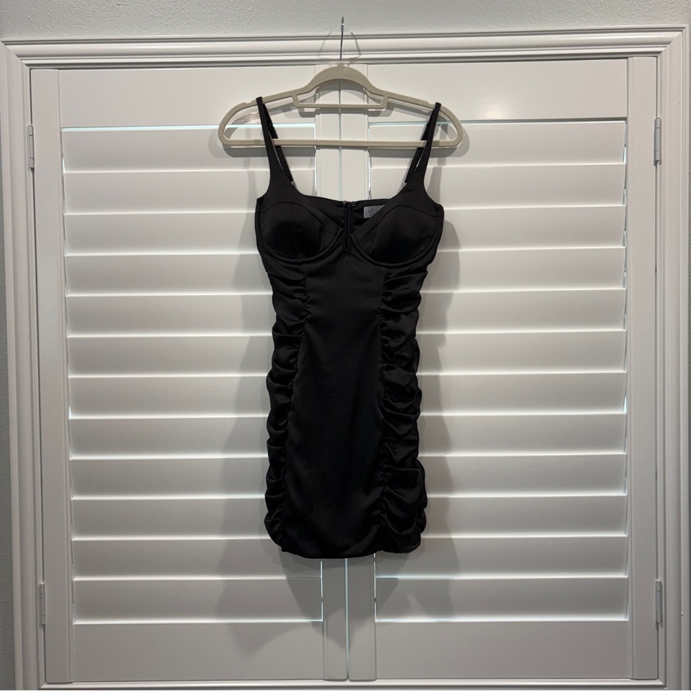 Oh Polly Black Ruched Mini Dress